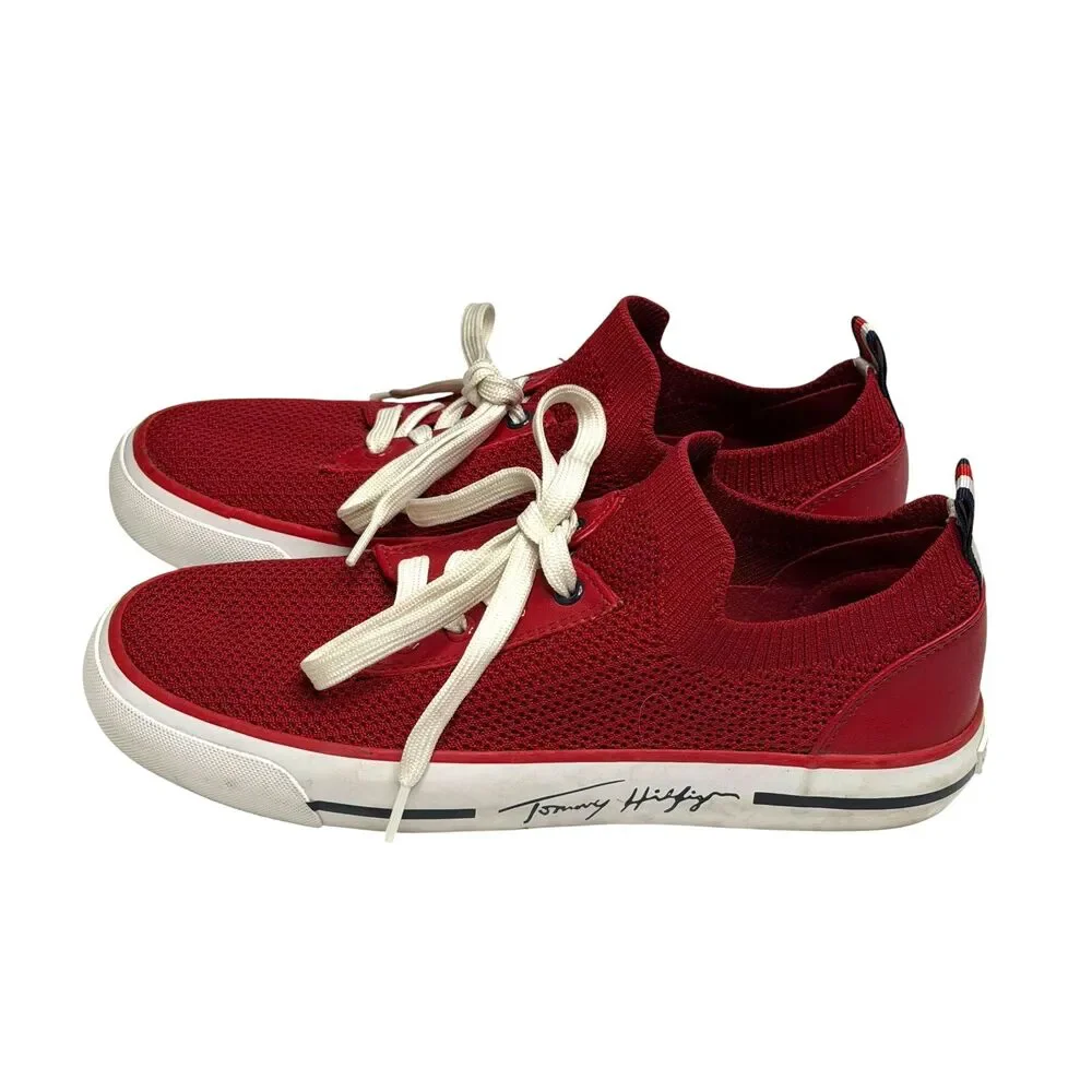 Tommy Hilfiger Gessie Sneaker Shoe Mesh Knit Slip On Women Red 7.5 - Picture 3 of 14